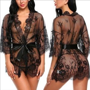 SEXY Lace Bandage Deep V thong Robe